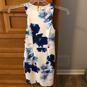 New blue & white floral dress with open slit side